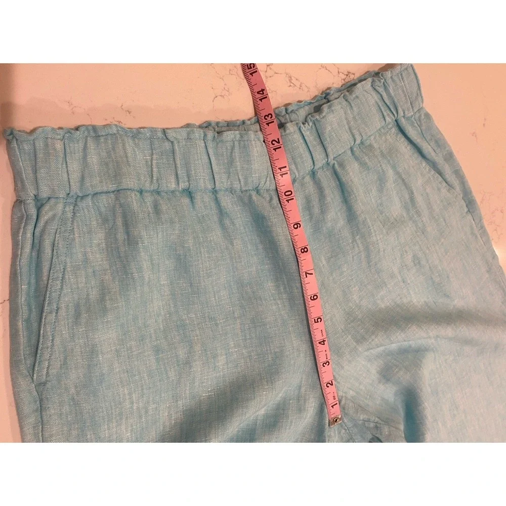 Talbots Nantucket Pull-On Wide‎ Leg Crop Linen Pants Aqua Blue Coastal Resort LP